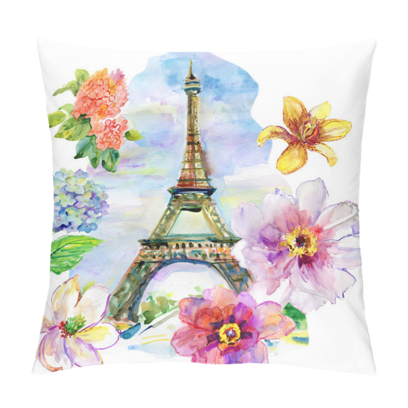 Personality  Hand Painted Eiffel Tower With Flowers. Pillow Covers