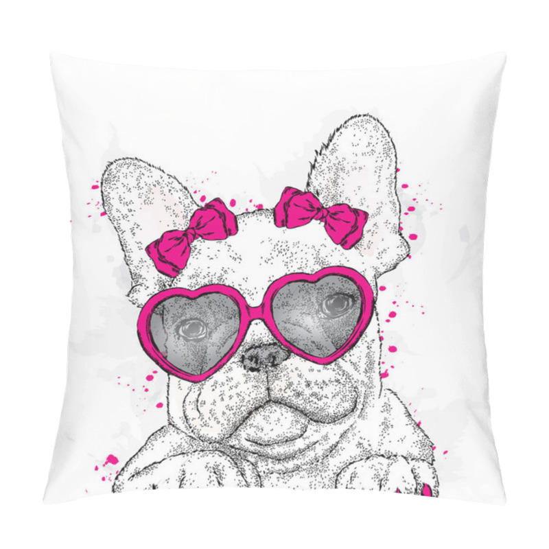 Personality  Cute Puppy With Glasses Heart. Vector Illustration For A Card Or Poster. Valentine's Day. Pillow Covers