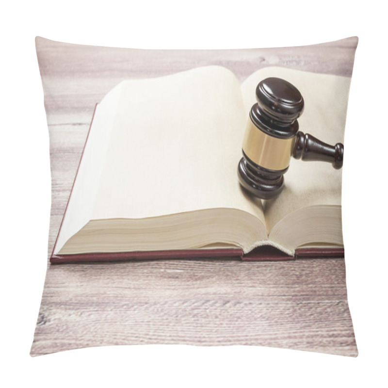 Personality  Judge Gavel And Book On The Brown Wooden Table, Justice Pillow Covers