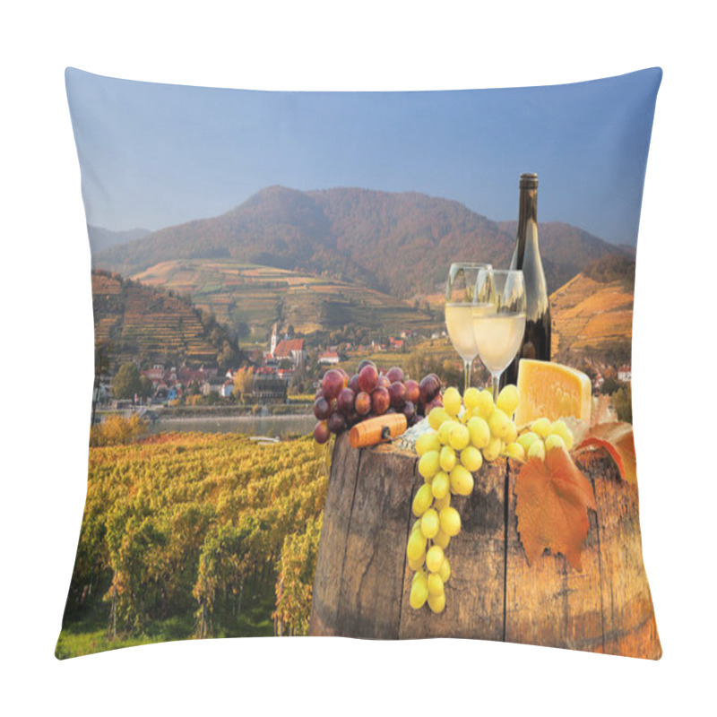 Personality  White Wine With Barrel On Famous Vineyard In Wachau, Spitz, Austria Pillow Covers