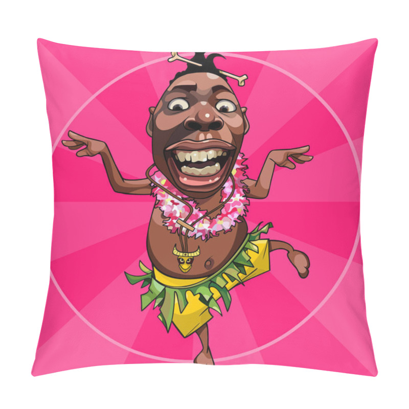 Personality  Cartoon Funny Black Papuan Guy Dancing On Pink Background Pillow Covers