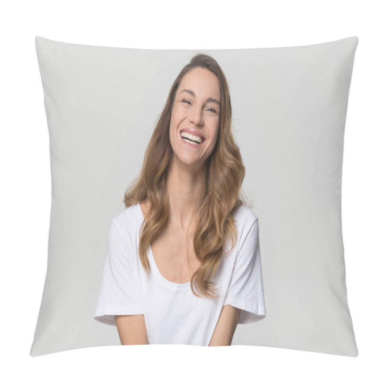 Personality  Happy Cheerful Young Woman Laughing Looking At Camera, Portrait Pillow Covers