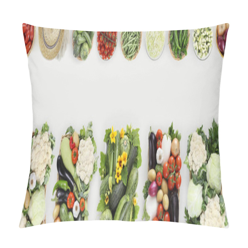 Personality  Vegetables Top View On Kitchen White Table, Web Banner Copy Spac Pillow Covers