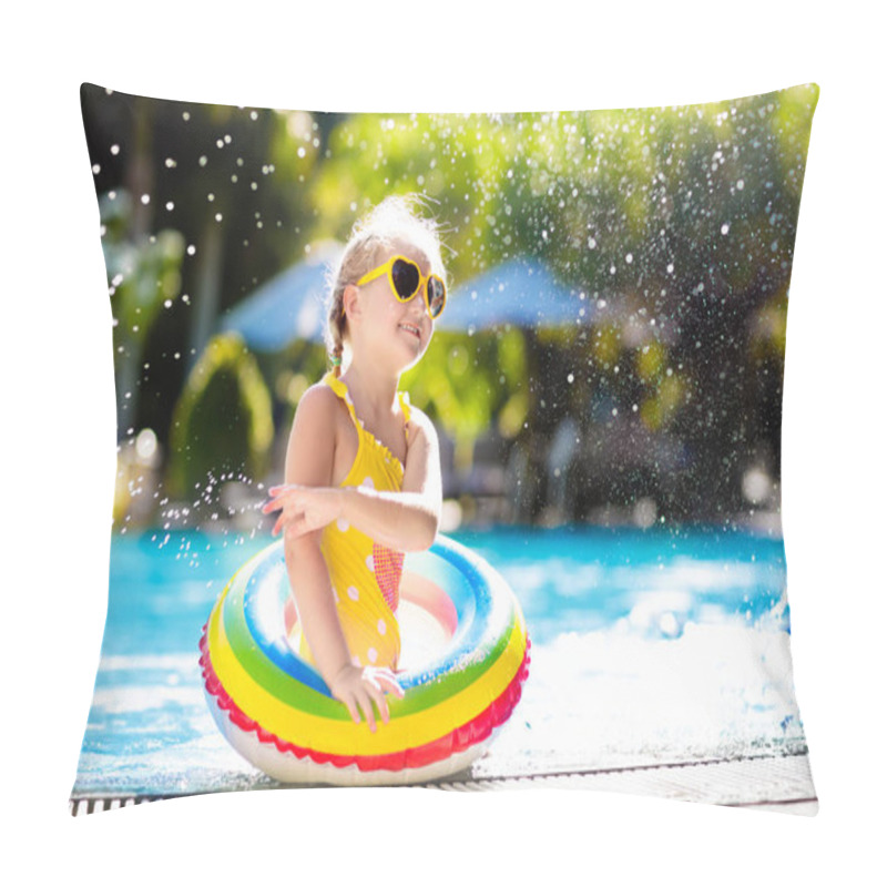 Personality  Child With Goggles In Swimming Pool. Little Girl Learning To Swim And Dive In Outdoor Pool Of Tropical Resort. Swimming With Kids. Healthy Sport Activity For Children. Sun Protection. Water Fun. Pillow Covers