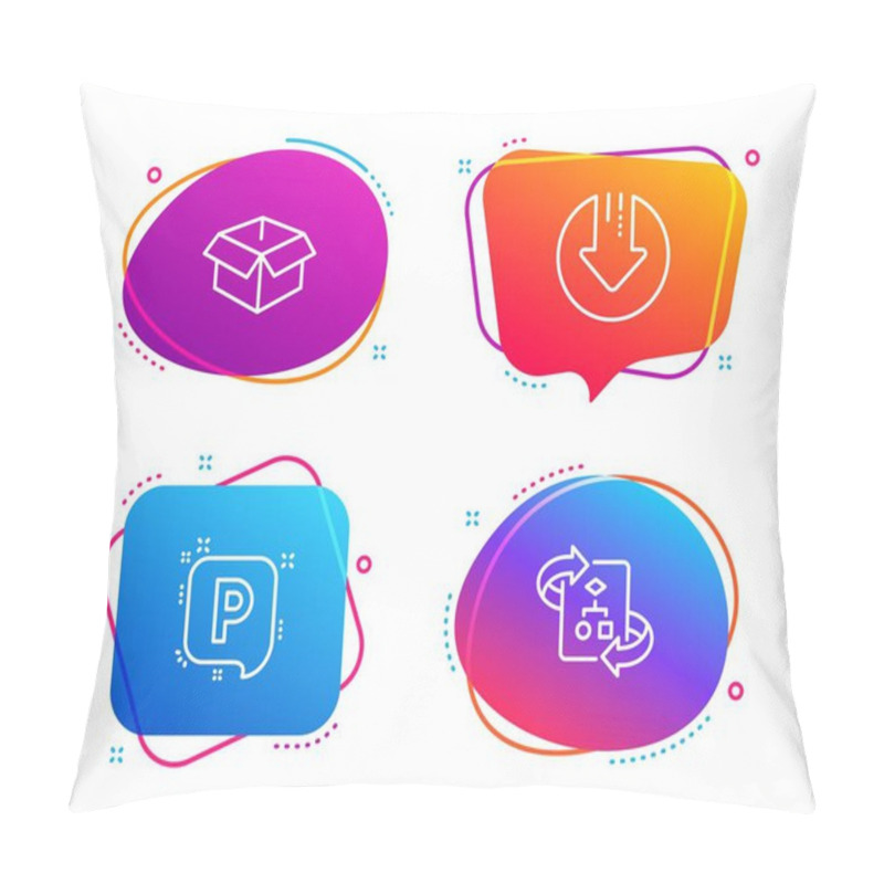 Personality  Download Arrow, Opened Box And Parking Icons Set. Technical Algorithm Sign. Crisis, Shipping Parcel, Auto Park. Vector Pillow Covers