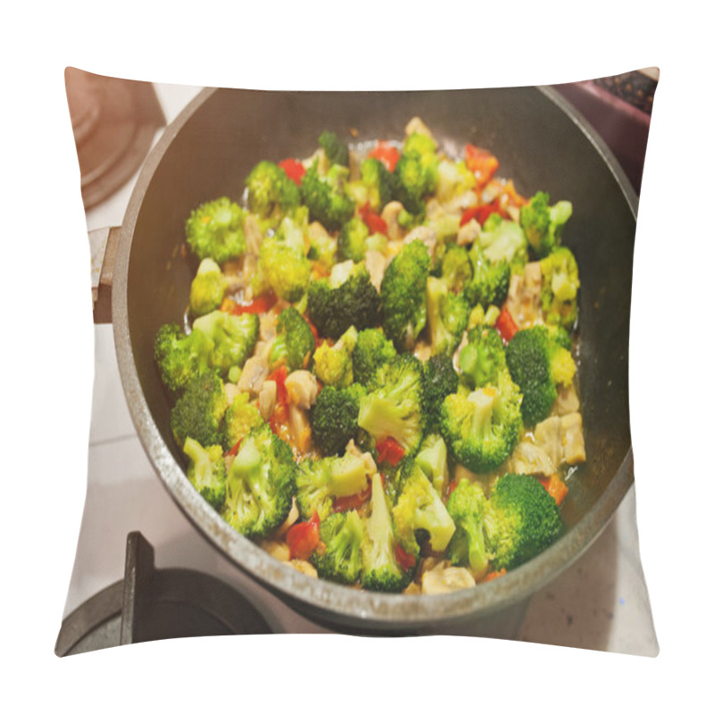 Personality  Mixed Fresh Vegetables In A Skillet. Broccoli On Frying Pan Pillow Covers