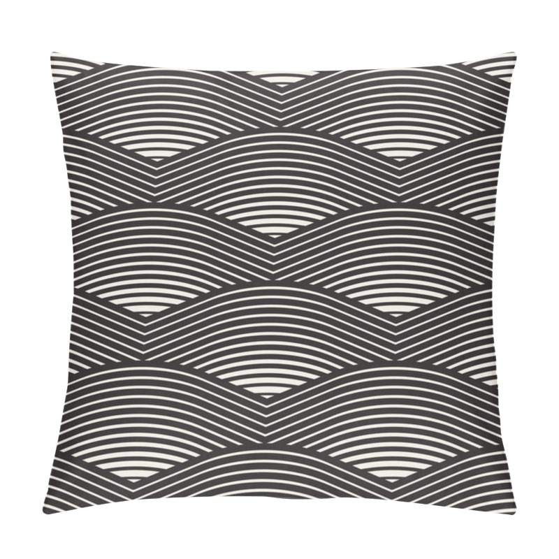 Personality  Elegant Minimalistic Monochrome Wavy Lines Geometric Vector Seamless Pattern With Japanese Aesthetic Pillow Covers