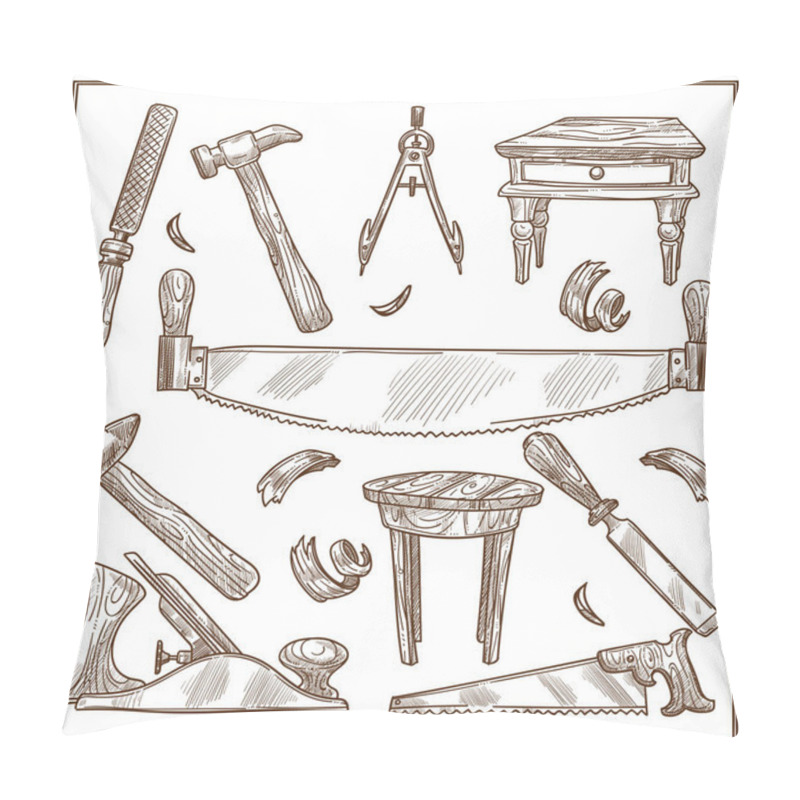 Personality  Carpentry Tools Sketch Icons Set For Furniture Repair. Pillow Covers