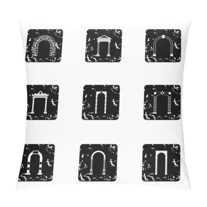 Personality  Arched Openings Icons Set, Grunge Style Pillow Covers