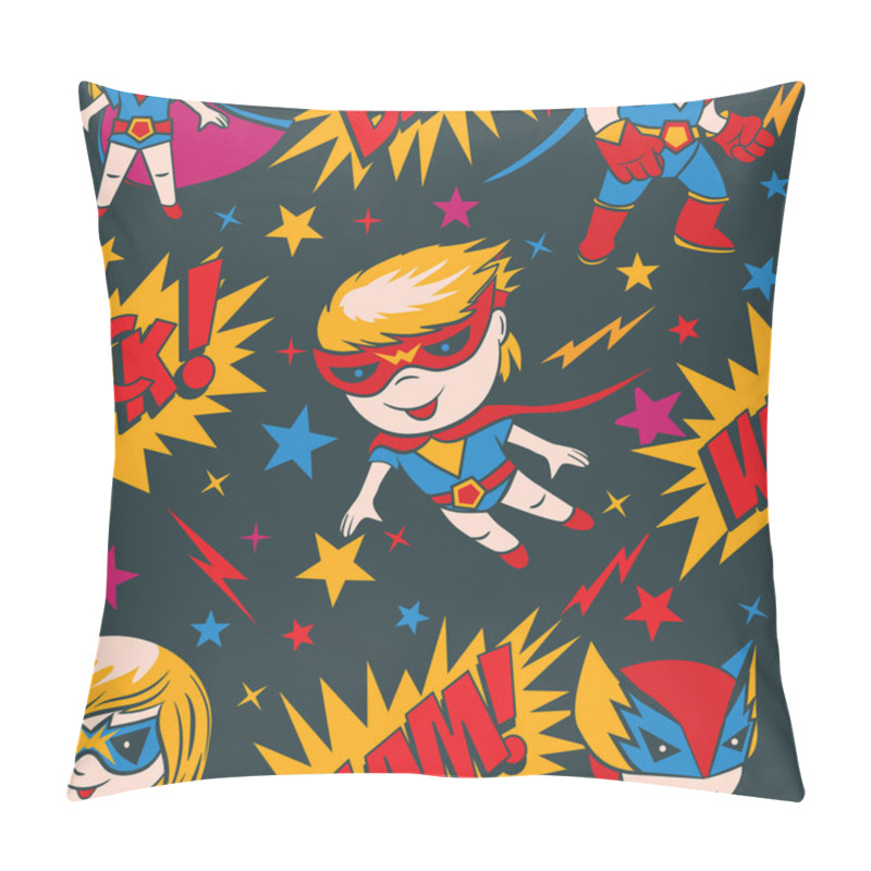 Personality  Seamless Pattern With Funny Cartoon Boys And Girls Superheroes Pillow Covers