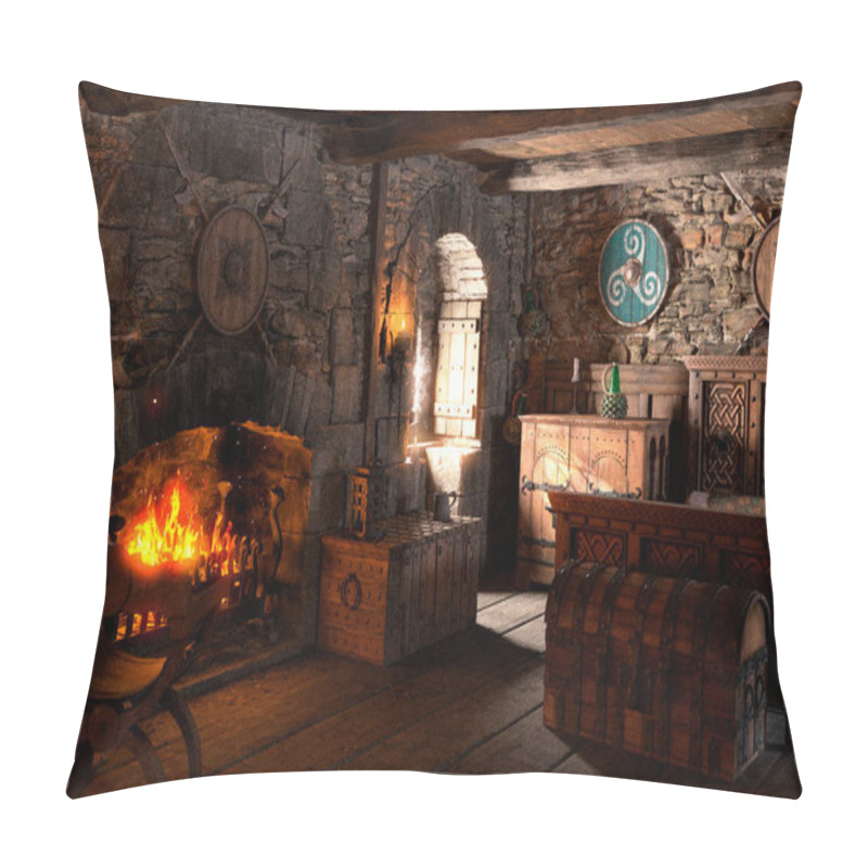 Personality  3D Rendering Of A Medieval Bedroom Interior Pillow Covers