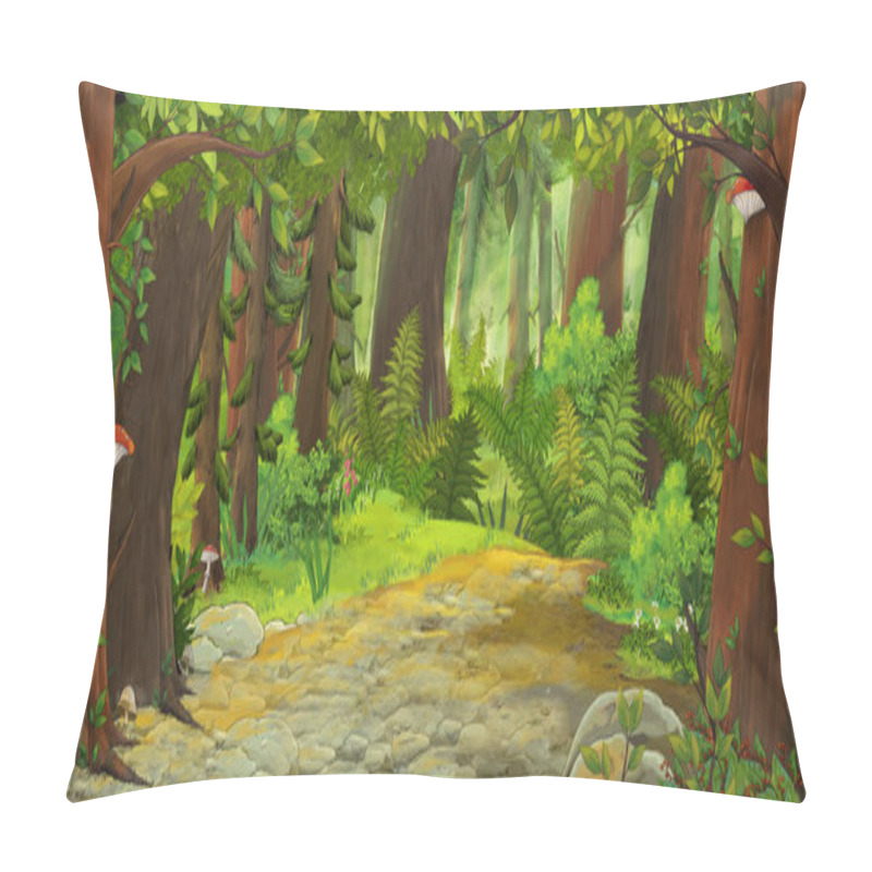 Personality  Cartoon Summer Scene With Meadow In The Forest Illustration For Children Pillow Covers