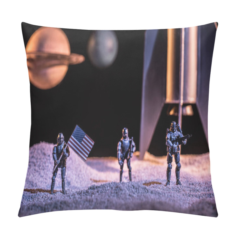 Personality  Toy Soldiers Holding American Flag In Space Near Rocket And Planets Pillow Covers