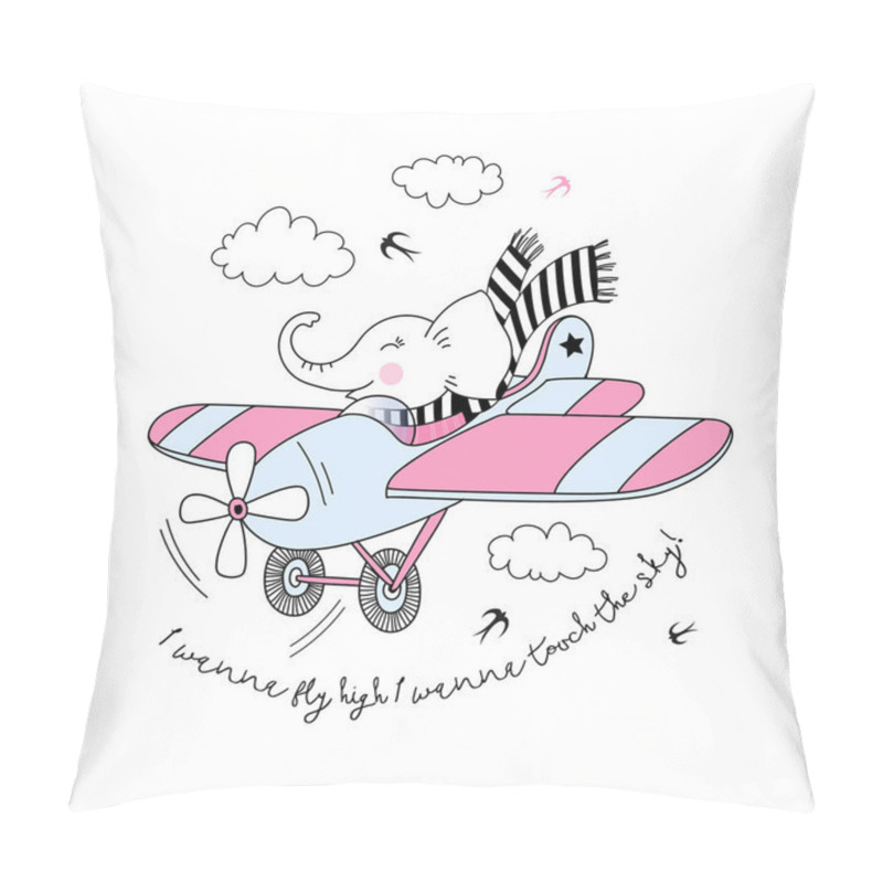 Personality  Elephant Pilot Flying Plane , Kid Illustration Pillow Covers