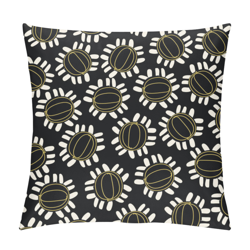 Personality  Dark With Cream, Yellow Whimsical Flowers Seamless Pattern Background Design. Pillow Covers