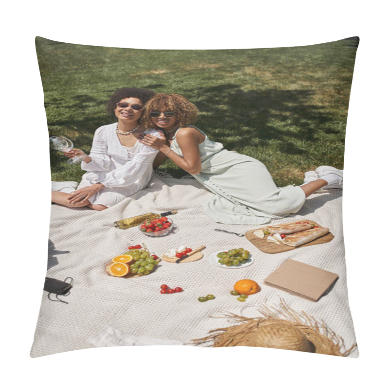 Personality  Summer Picnic Of African American Girlfriends Near Fresh Fruits And Vegetables In Park Pillow Covers