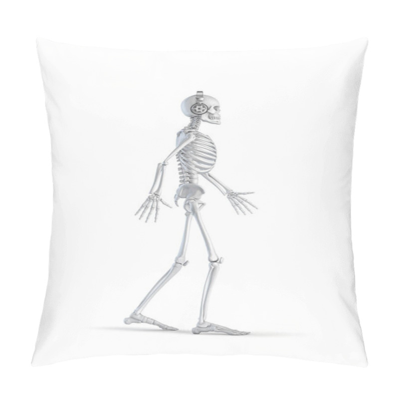 Personality  Headphone Skeleton - 3D Illustration Of Male Human Skeleton Figure Walking And Wearing Stereo Headphones Isolated On White Studio Background Pillow Covers