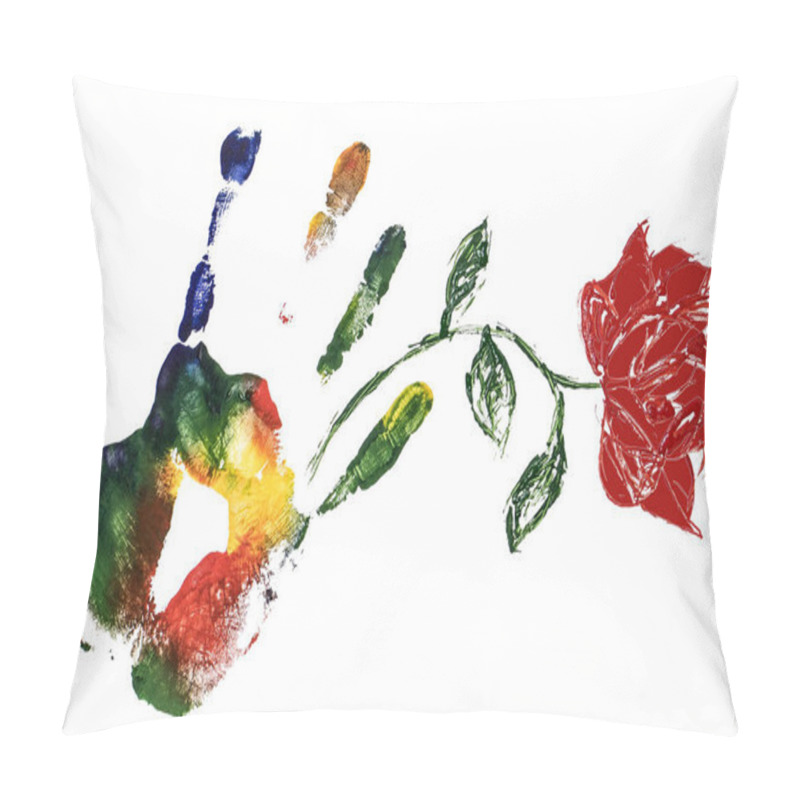 Personality  Right Hand With Rose Flower Print Of Gouache Pillow Covers