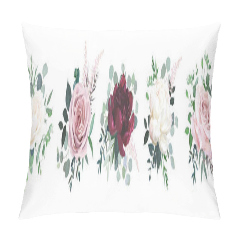 Personality  Greenery, Burgundy Red And White Peony, Blush Rose Flowers Vector Pillow Covers