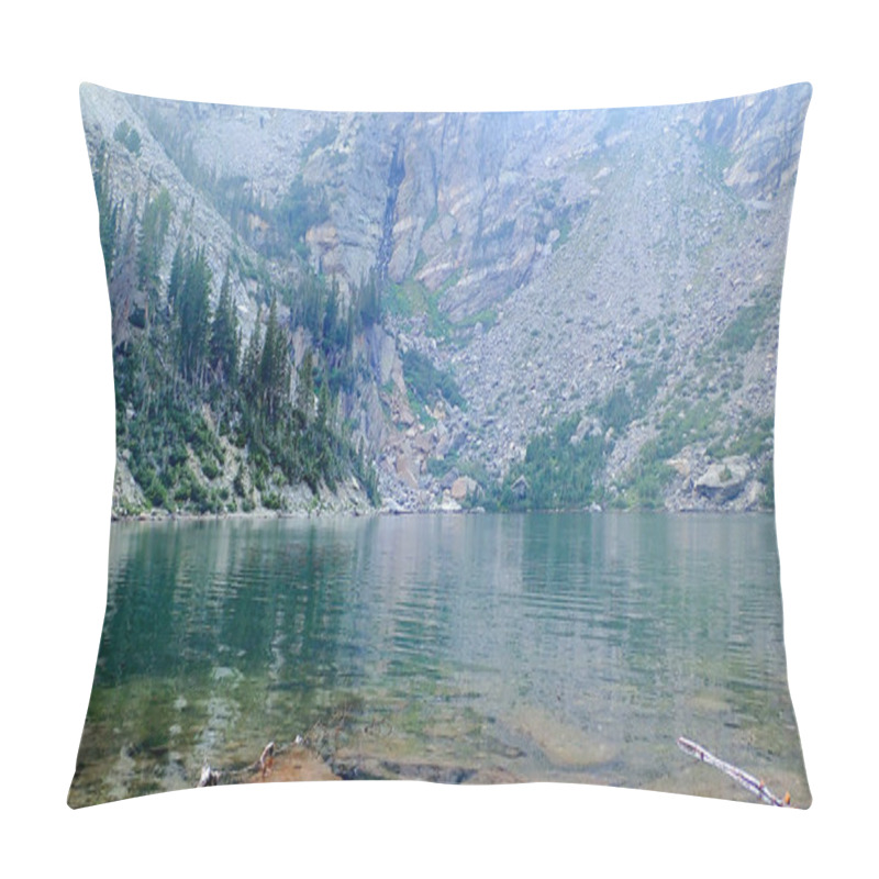 Personality  A Serene Mountain Lake Reflecting Rocky Cliffs And Lush Evergreens, Offering A Peaceful Escape Amidst Rugged Wilderness. Pillow Covers