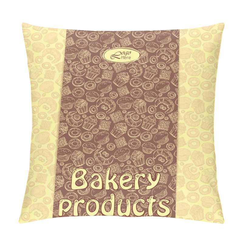 Personality  Bakery Menu Or Packaging Template With Sweet Dessert Objects. Abstract Background With Tasty Gourmet Items. For Wallpaper And Wrapping Paper. Food Vector Design Illustration. Retro Confectionery. Past Pillow Covers