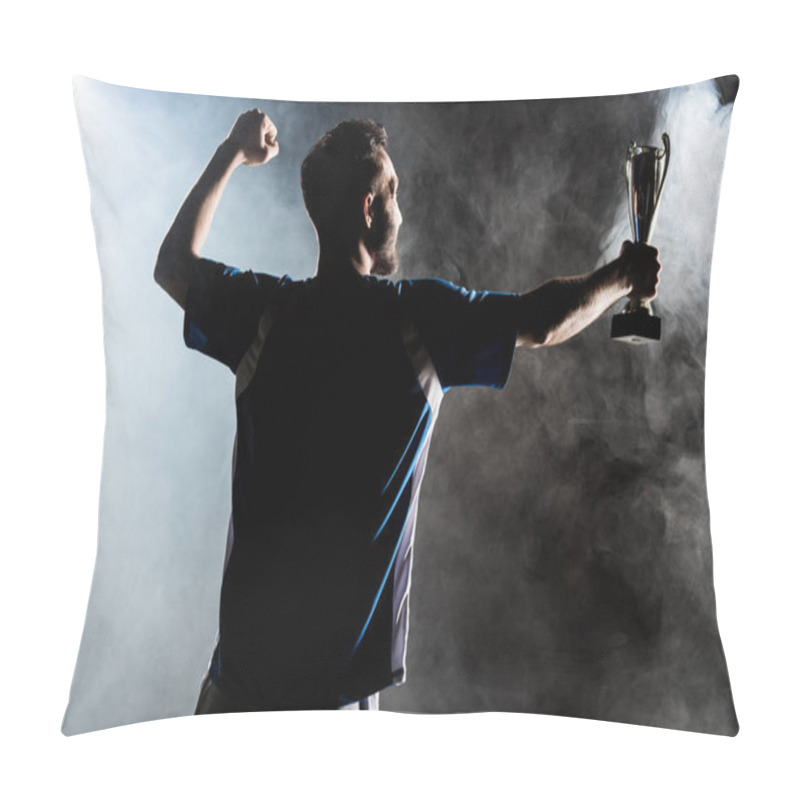 Personality  Silhouette Of Champion Holding Trophy On Black With Smoke  Pillow Covers