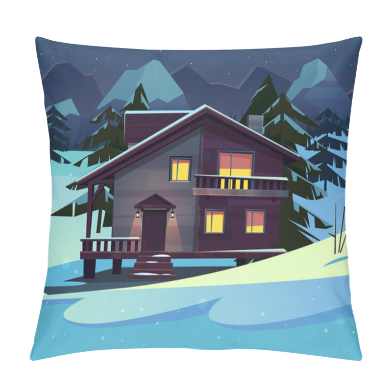 Personality  Vector Cartoon Luxury Hotel, Chalet At Night Pillow Covers