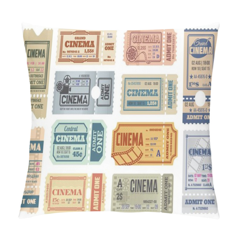 Personality  Cinema Or Movie Theater Ticket Vector Templates. Admit One Coupons, Admission Tickets Or Pass Flyers For Movie Festival Event With Retro Cinema Projectors, Film Reels And Strip Frames Pillow Covers