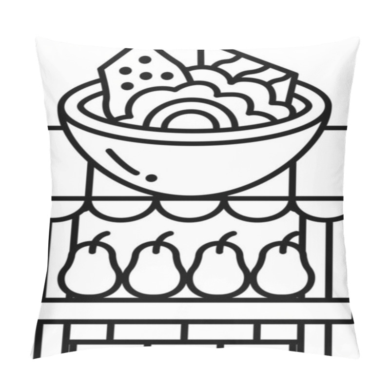 Personality  A Cartoon Drawing Of A Fruit Stand With A Bowl Of Food On Top Of It Pillow Covers