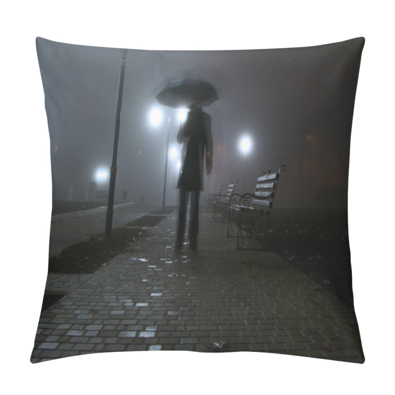 Personality  Man With Umbrella In The Night Park Pillow Covers