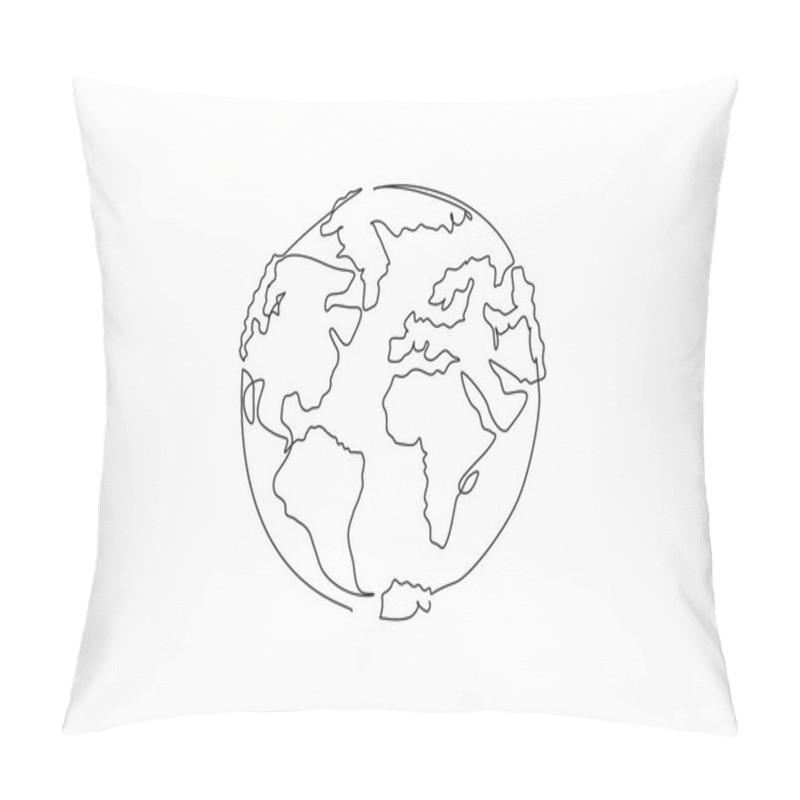 Personality  Single One Line Drawing A Globe Whose Islands Are Made Of Tree Leaves. The Symbolism Of The Earth Requires Leaves To Remove Pollution. Go Green. Earth Day. Continuous Line Design Graphic Illustration Pillow Covers