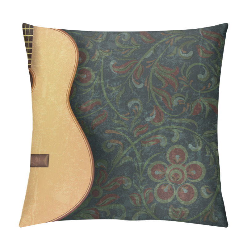 Personality  Grunge Music Background With Guitar And Floral Ornament Pillow Covers