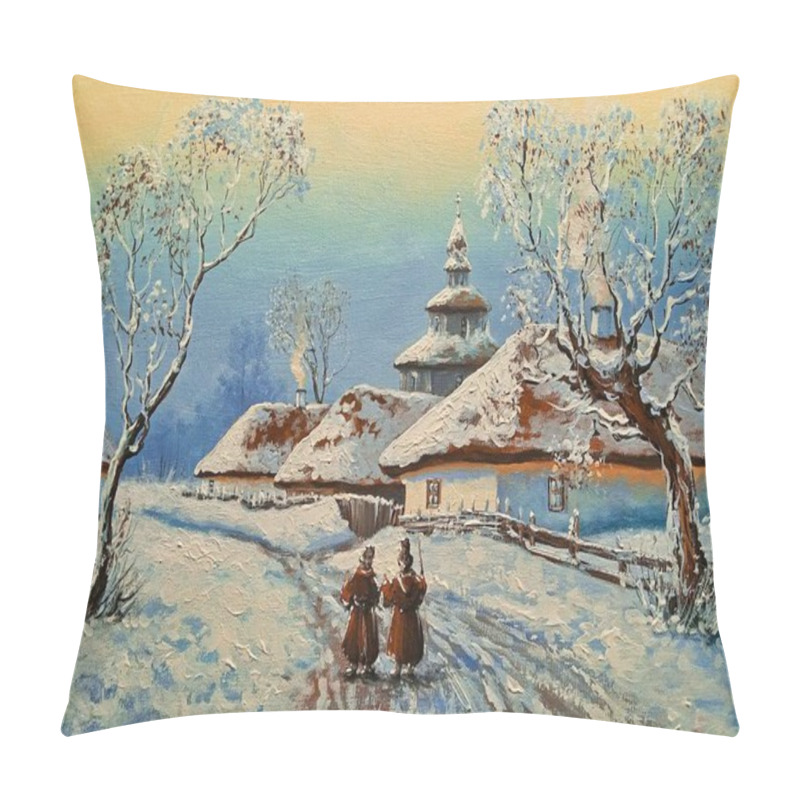 Personality  Oil Paintings Rural Landscape, Landscape With Snow, Landscape With Church In The Winter Pillow Covers