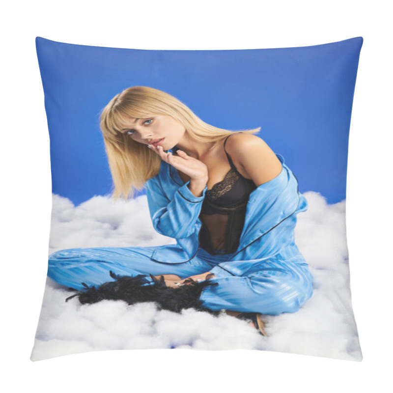 Personality  Attractive Woman In Vivid Attire Sitting On A Cloud. Pillow Covers