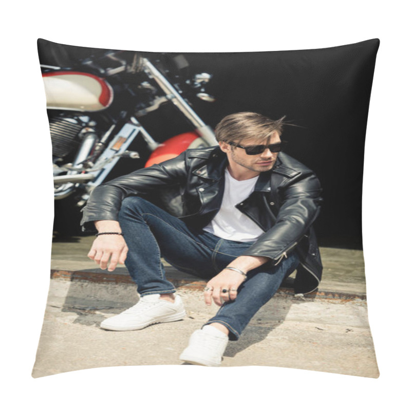 Personality  Stylish Man With Motorbike  Pillow Covers