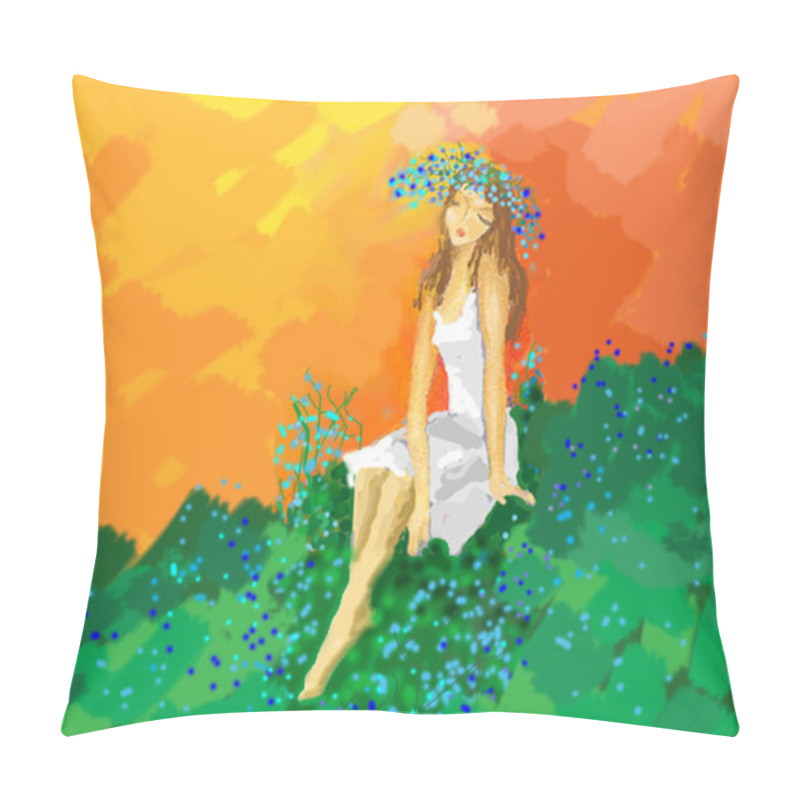 Personality  Girl In Wreath In The Field Pillow Covers