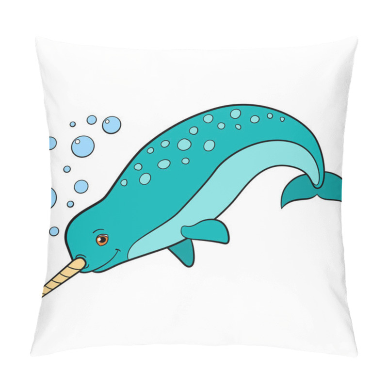 Personality  Cartoon Animals. Little Cute Narwhal Smiles. Pillow Covers