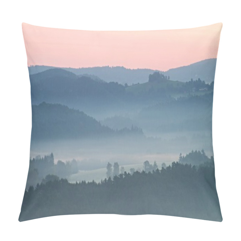 Personality  Misty Morning. Autumn Fog And Clouds Above Freeze  Mountain Valley, Hilly Landscape Pillow Covers