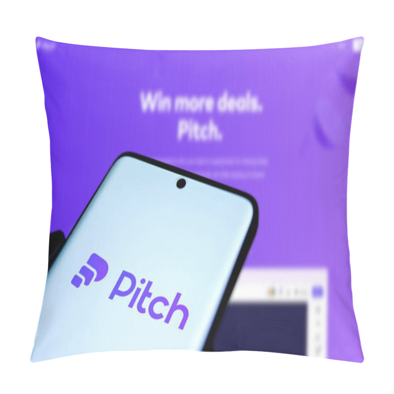 Personality  Dhaka, Bangladesh- 09 Oct 2024: Pitch Logo Is Displayed On Smartphone. Pillow Covers