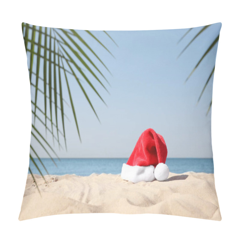 Personality  Santa's Hat On Sandy Beach. Christmas Vacation Pillow Covers