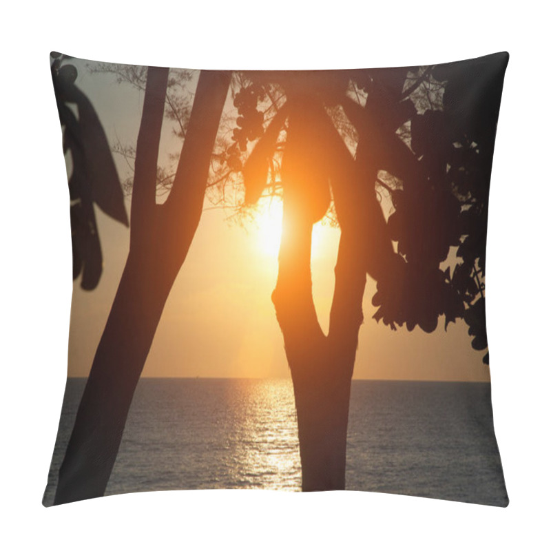 Personality  Beautiful Sunset With Palm Trees, Clouds And Seascape  Pillow Covers