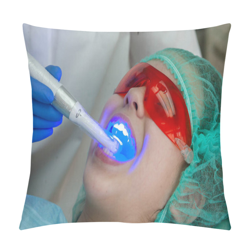 Personality  Girl At The Dentist's Appointment. Inspection Of The Oral Cavity And Teeth In A Child. Pillow Covers