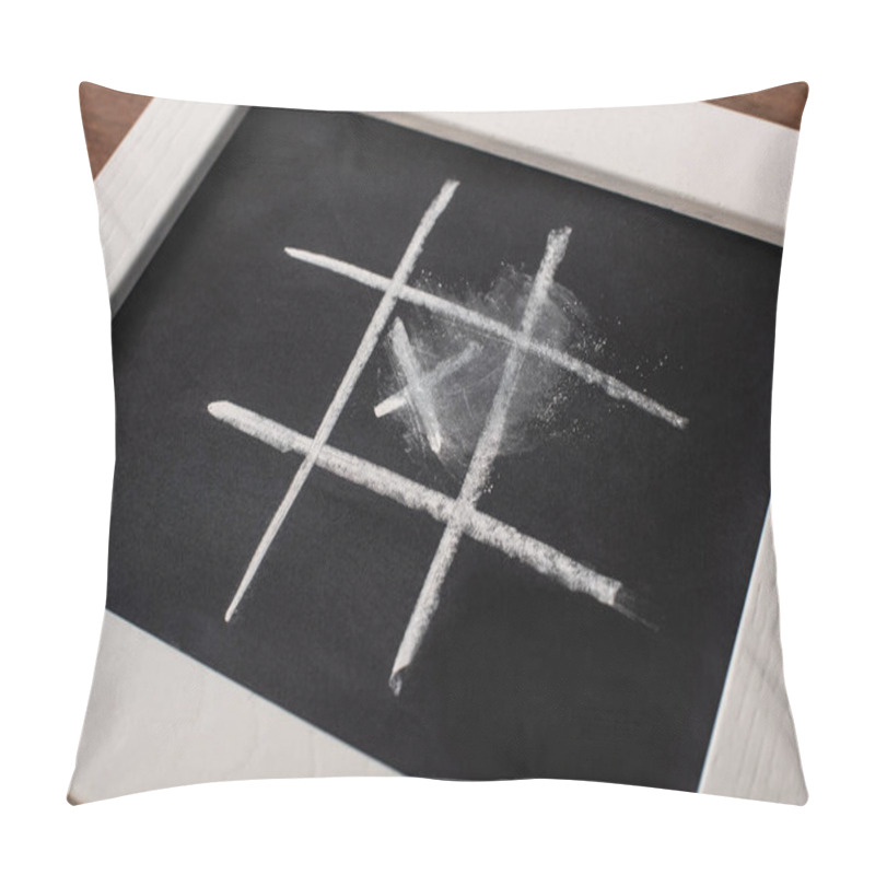 Personality  Tic Tac Toe Game On Blackboard With Chalk Grid And Cross In Center Pillow Covers