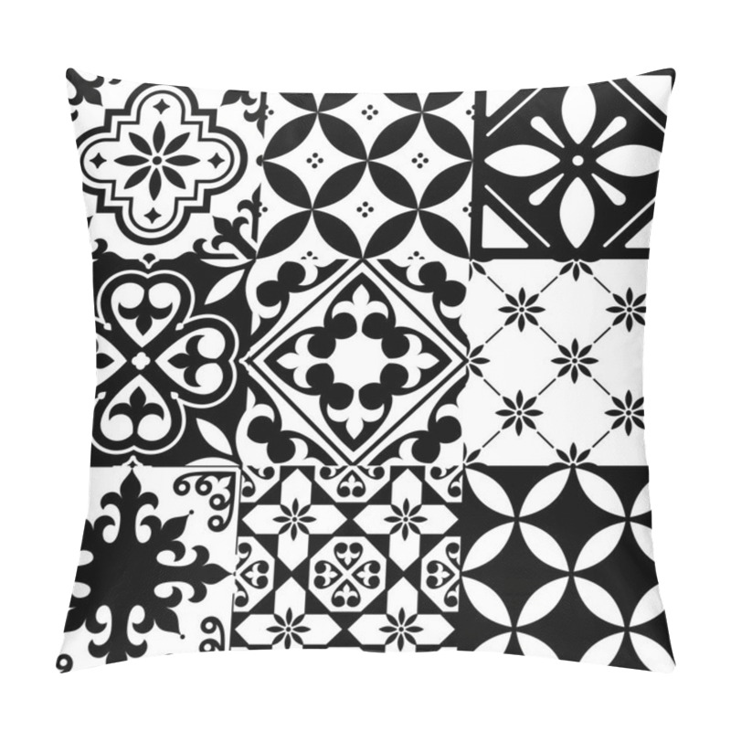 Personality  Spanish Tiles, Moroccan Tiles Design, Seamless Black Pattern   Pillow Covers