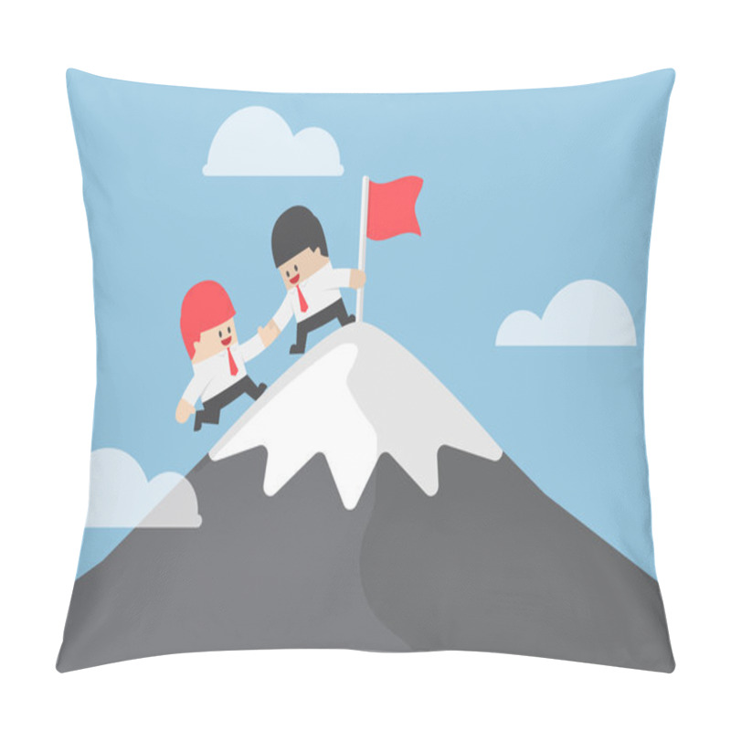 Personality  Businessman Help His Friend To Reaching The Top Of Mountain Pillow Covers