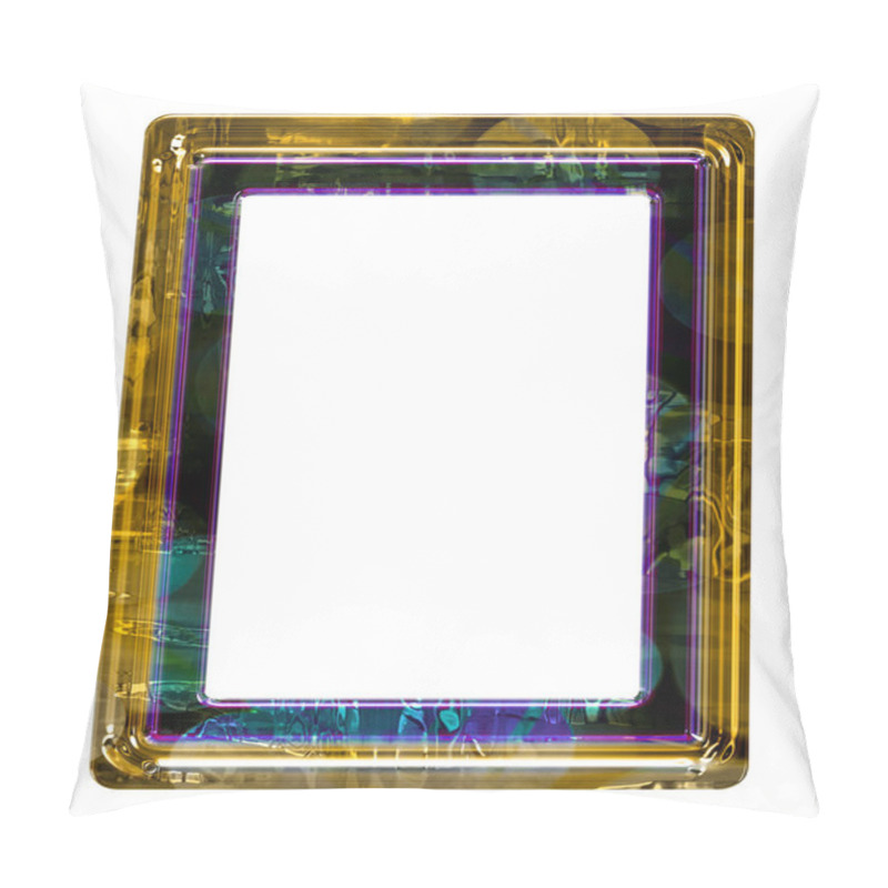 Personality  A Stylish Photo Frame 6x4 Ratio In 3D Illustration In Yellow Gold And Purple Isolated On A White Background Pillow Covers