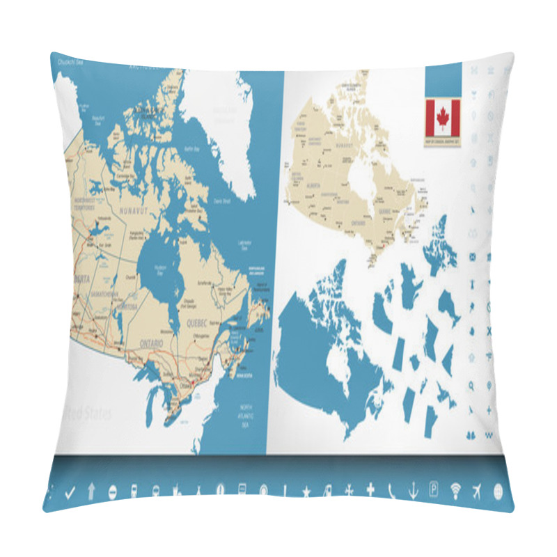 Personality  Map Of Canada. Graphic Set Pillow Covers