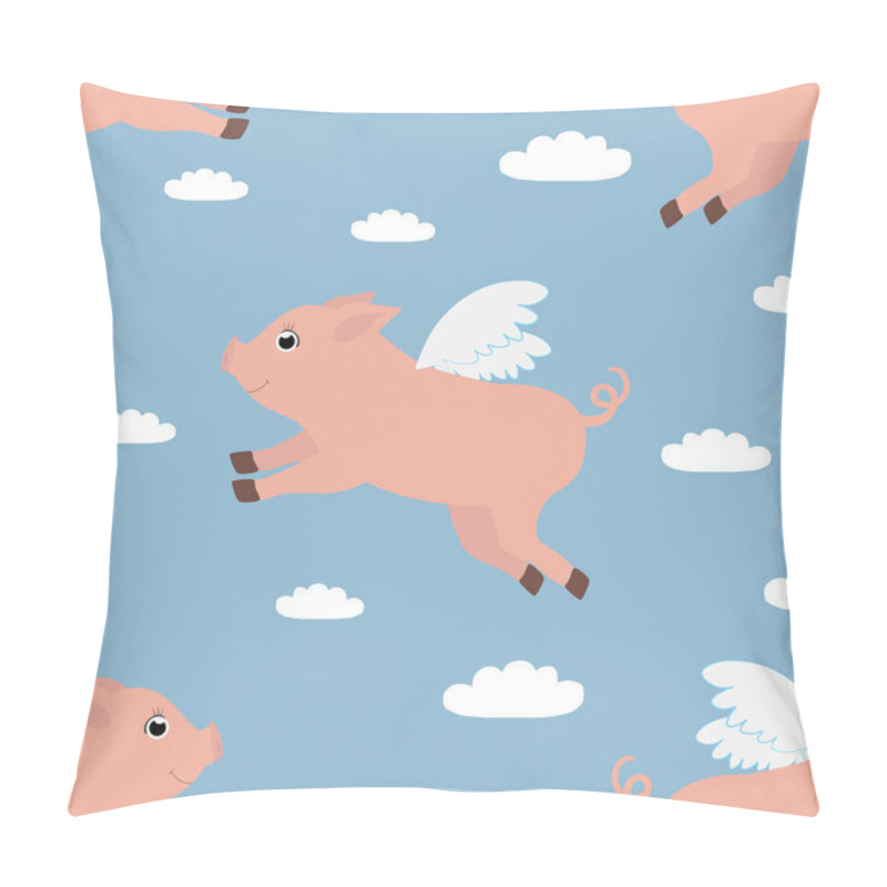 Personality  Vector Seamless Pattern With Flying Pigs Characters With Wings In Cartoon Style. Pillow Covers