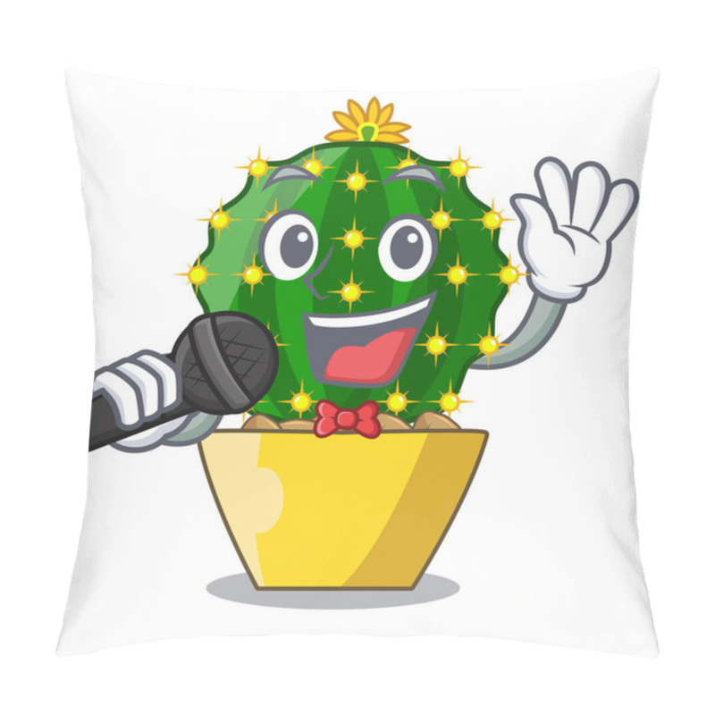 Personality  Singing Mammillaria Compressa Cactus Isolated On The Cartoon Vector Illustration Pillow Covers