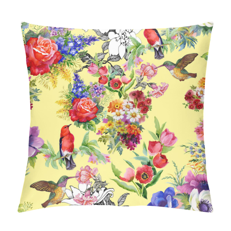 Personality  Birds With Garden Flowers Pillow Covers